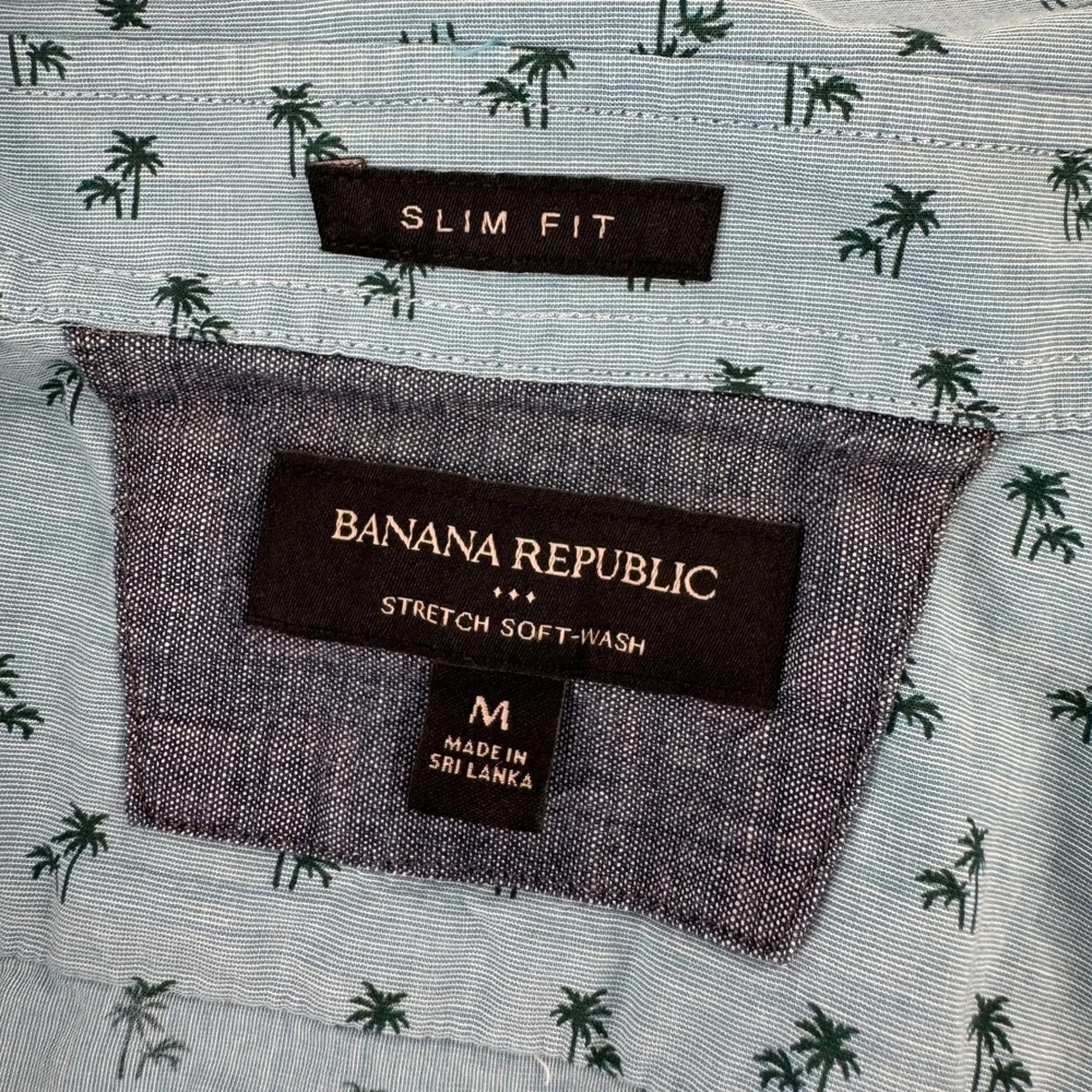 Banana Republic Men's Slim Fit Palm Tree Print Short Sleeve‎ Shirt M